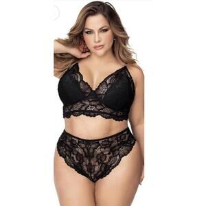 Mapale Women's Lingerie Two Piece Set MAL8796X Black 3x-4x